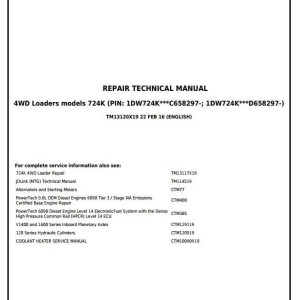 John Deere 724K 4WD Loader Repair Technical Manual TM13120X19