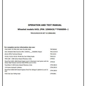 John Deere 643L Wheeled Feller Buncher Diagnostic Operation Test Manual TM13125X19