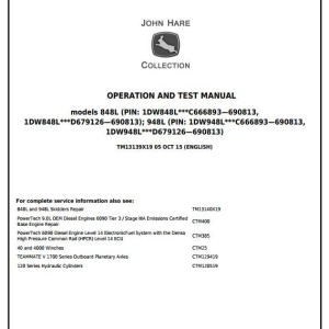 John Deere 848L 948L Skidder Operation Test Manual TM13139X19