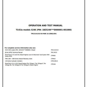 John Deere 524K 4WD Loader (SN.D000001-001000) Diagnostic Operation Test Manual TM13141X19