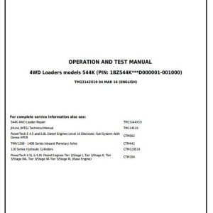 John Deere 544K 4WD Loader Diagnostic Operation Test Manual TM13142X19