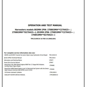 John Deere 803MH 853MH Tracked Harvester Diagnostic Operation Test Manual TM13149X19