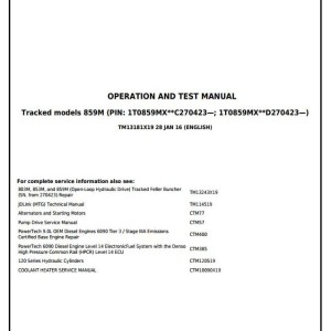 John Deere 859M Tracked Feller Buncher Operation Test Manual TM13181X19