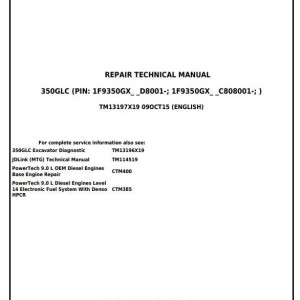 John Deere 350GLC Excavator Repair Technical Manual TM13197X19