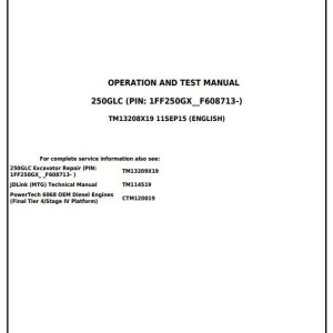 John Deere 250GLC Excavator Diagnostic Operation Test Manual TM13208X19