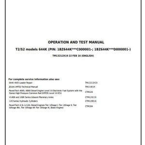 John Deere 644K 4WD Loader Diagnostic Operation Test Manual TM13212X19
