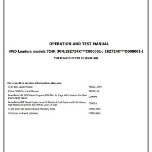 John Deere 724K Loader Diagnostic Operation Test Manual TM13214X19