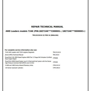 John Deere 724K 4WD Loader Repair Technical Manual TM13215X19