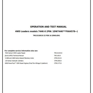 John Deere 744K Series II 4WD Loader Operation Test Manual TM13218X19