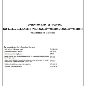 John Deere 744K Series II 4WD Loader Diagnostic Operation Test Manual TM13219X19