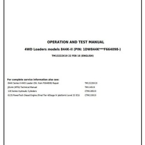 John Deere 844K Series II 4WD Loader Diagnostic Operation Test Manual TM13222X19