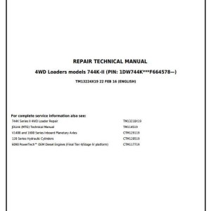 John Deere 744K Series II 4WD Loader Repair Technical Manual TM13224X19