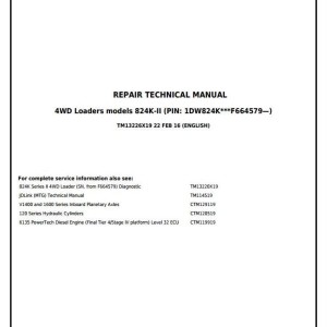 John Deere 824K Series II 4WD Loader Repair Technical Manual TM13226X19