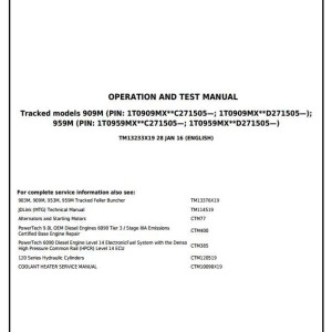 John Deere 909M 959M Track Feller Buncher Diagnostic Operation Test Manual TM13233X19