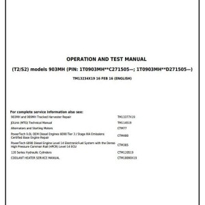 John Deere 903MH Tracked Harvester Diagnostic Operation Test Manual TM13234X19