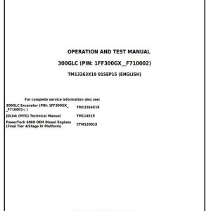 John Deere 300GLC Excavator Diagnostic Operation Test Manual TM13263X19