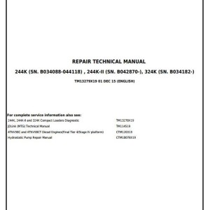 John Deere 244K 224K-II 324K Loader Repair Technical Manual TM13279X19