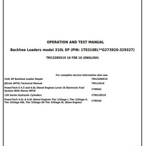 John Deere 310L EP Backhoe Loader Diagnostic Operation Test Manual TM13289X19