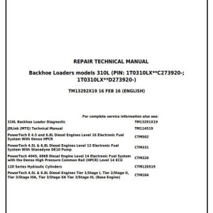 John Deere 310L Backhoe Loader Repair Technical Manual TM13292X19