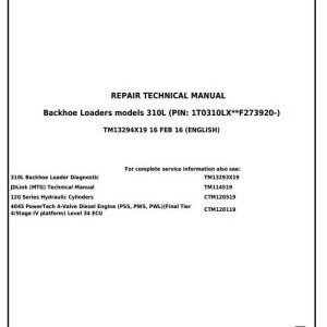 John Deere 310L Backhoe Loader Repair Technical Manual TM13294X19