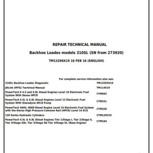 John Deere 310SL Backhoe Loader Repair Technical Manual TM13296X19