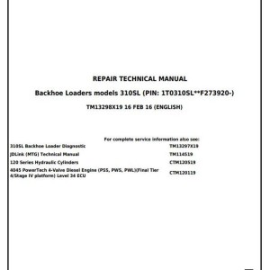John Deere 310SL Backhoe Loader Repair Technical Manual TM13298X19