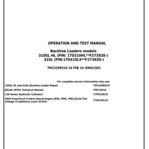 John Deere 310SL HL 410L Backhoe Loader Diagnostic Operation Test Manual TM13299X19