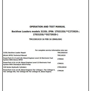 John Deere 315SL Backhoe Loader Diagnostic Operation Test Manual TM13301X19