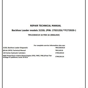 John Deere 315SL Backhoe Loader Repair Technical Manual TM13304X19