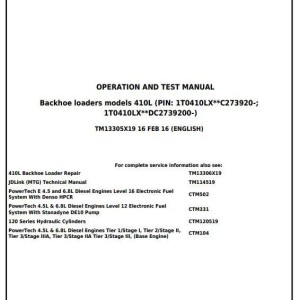 John Deere 410L Backhoe Loader Diagnostic Operation Test Manual TM13305X19