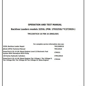 John Deere 325SL Backhoe Loader Diagnostic Operation Test Manual TM13307X19