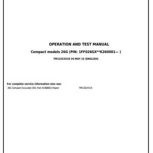 John Deere 26G Compact Excavator Operation Test Manual TM13323X19