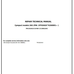 John Deere 26G Compact Excavator Repair Technical Manual TM13324X19