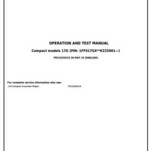 John Deere 17G Compact Excavator Diagnostic Test Manual TM13325X19