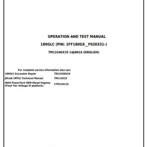 John Deere 180GLC Excavator Diagnostic Operation Test Manual TM13346X19