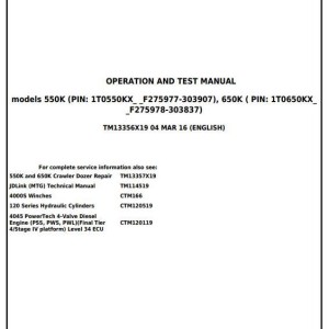 John Deere 550K 650K Crawler Dozer Diagnostic Operation Test Manual TM13356X19