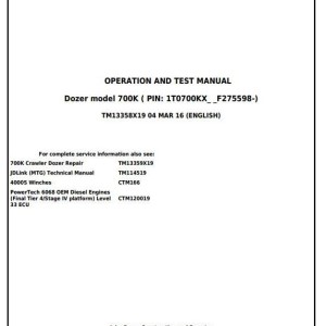 John Deere 700K Crawler Dozer Diagnostic Operation Test Manual TM13358X19