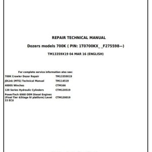 John Deere 700K Crawler Dozer Repair Technical Manual TM13359X19