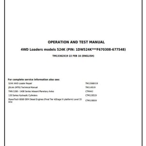 John Deere 524K 4WD Loader Diagnostic Test Manual TM13362X19