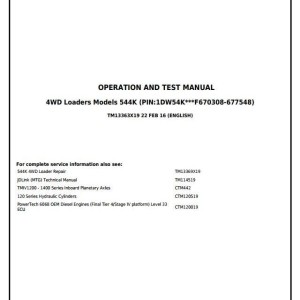 John Deere 544K 4WD Loader Diagnostic Operation Test Manual TM13363X19