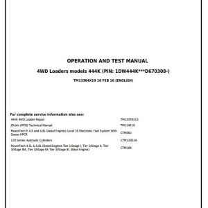 John Deere 444K 4WD Loader Diagnostic Operation Test Manual TM13364X19