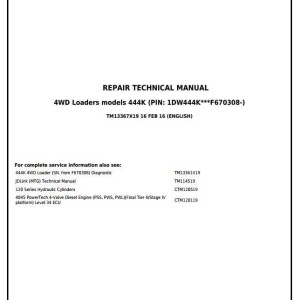 John Deere 444K 4WD Loader Repair Technical Manual TM13367X19