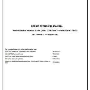 John Deere 524K 4WD Loader Repair Technical Manual TM13368X19