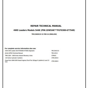John Deere 544K 4WD Loader Repair Technical Manual TM13369X19