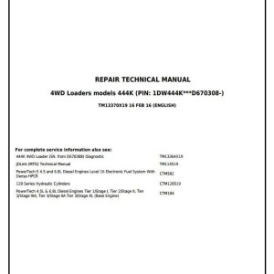 John Deere 444K 4WD Loader Repair Technical Manual TM13370X19