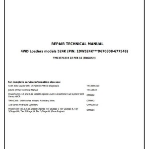 John Deere 524K 4WD Loader Repair Technical Manual TM13371X19