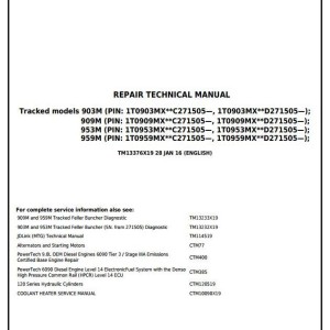 John Deere 903M 909M 953M 959M Tracked Feller Buncher Repair Technical Manual TM13376X19