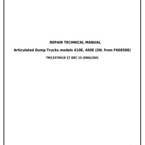 John Deere 370E 410E 460E Articulated Dump Truck Repair Technical Manual TM13379X19