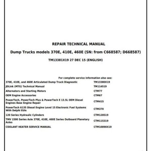 John Deere 370E 410E 460E Articulated Dump Truck Repair Technical Manual TM13381X19