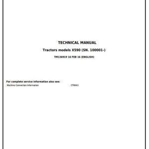 John Deere X590 Multi-Terrain Select Series Tractor Diagnostic Repair Manual TM136919